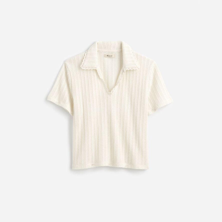 madewell crochet-knit v-neck sweater womens t-shirts-creme