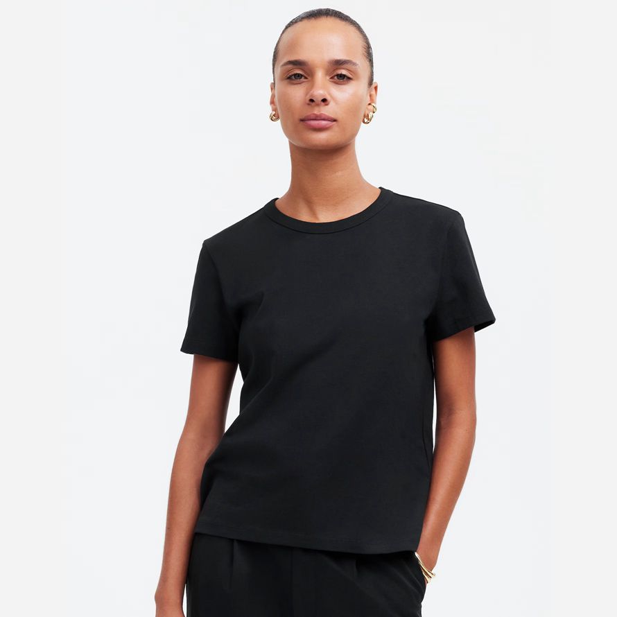 black womens madewell cotton perfekte crewneck t-shirts