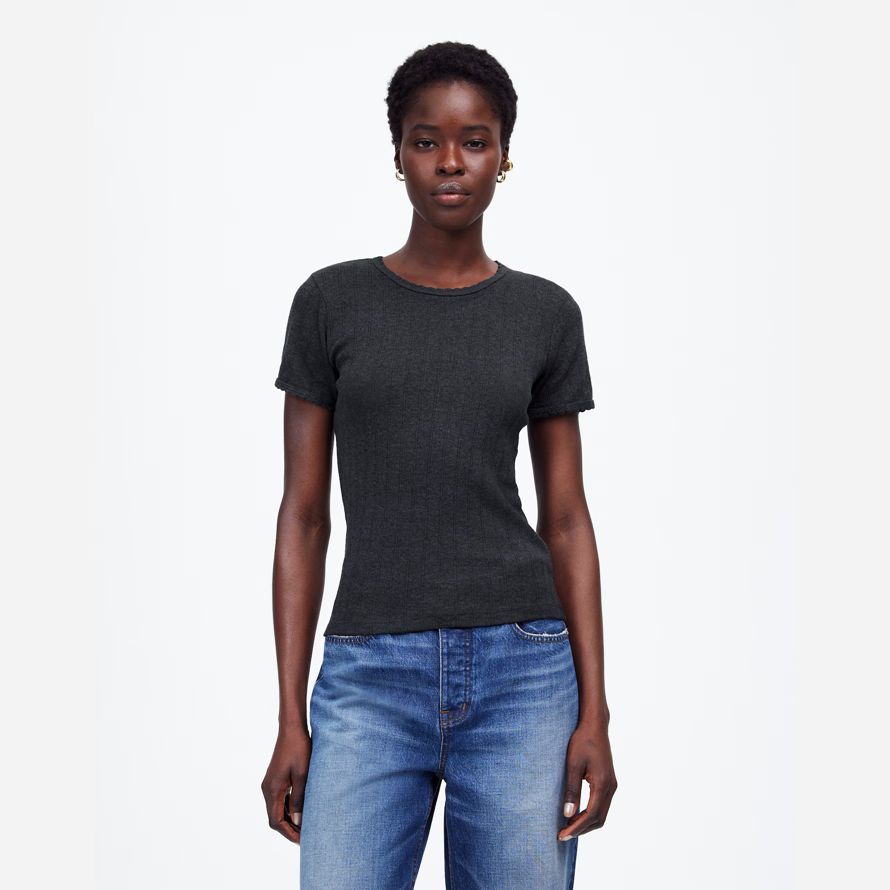 damen madewell leset pointelle slim-fit-t-shirts schwarz