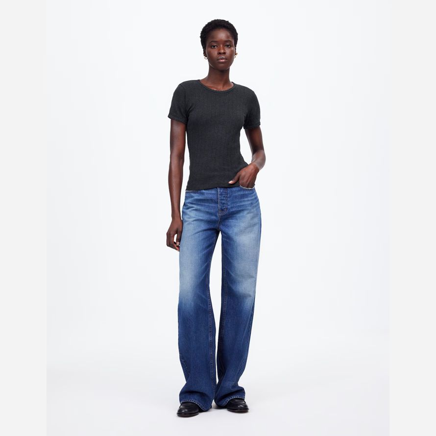 damen madewell leset pointelle slim-fit-t-shirts schwarz