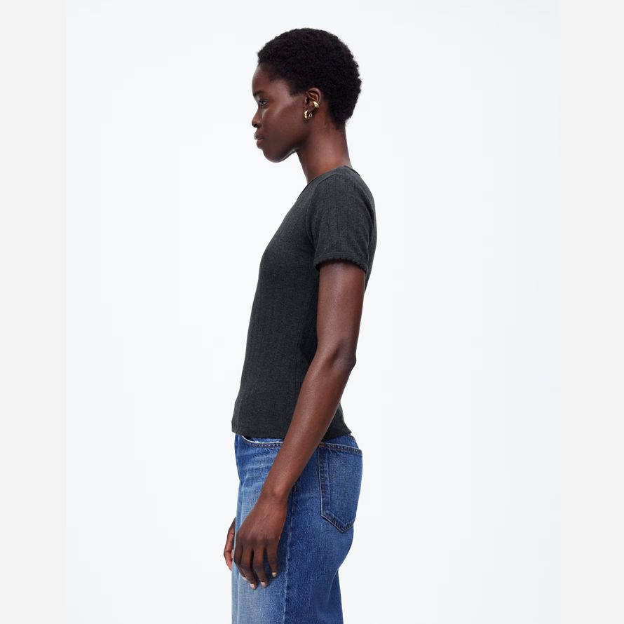 damen madewell leset pointelle slim-fit-t-shirts schwarz