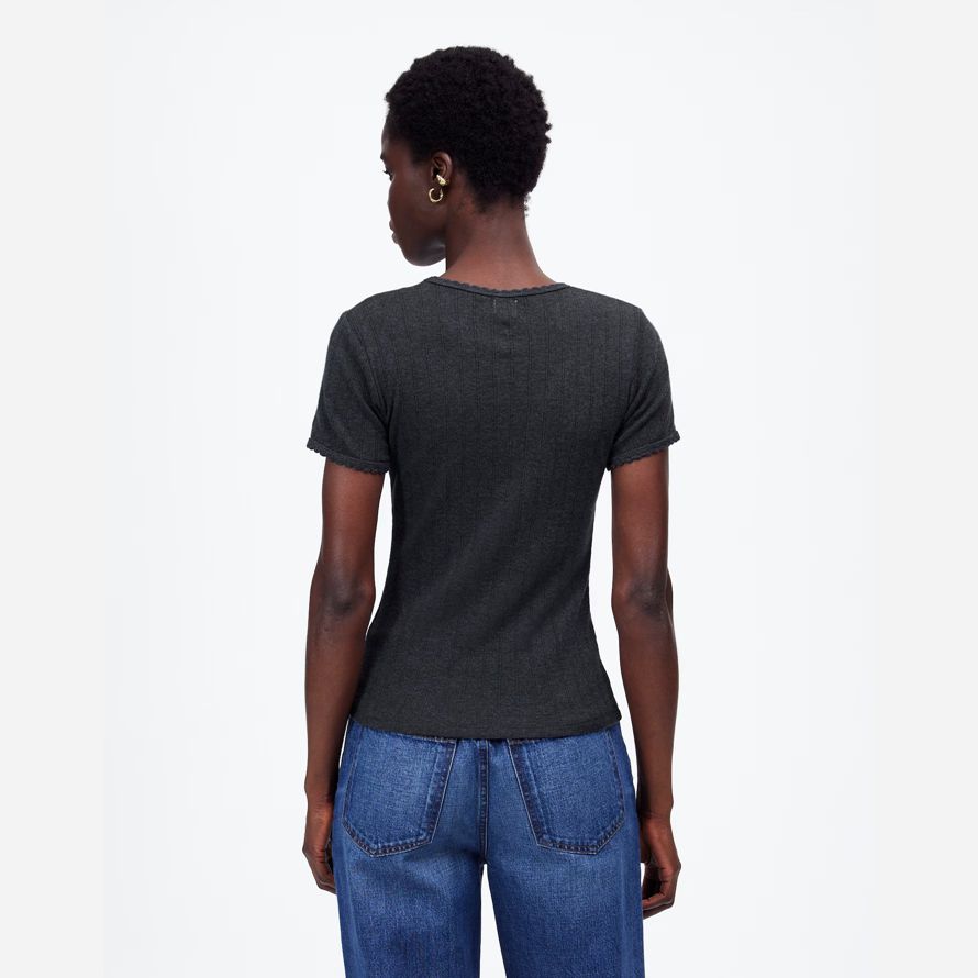 damen madewell leset pointelle slim-fit-t-shirts schwarz