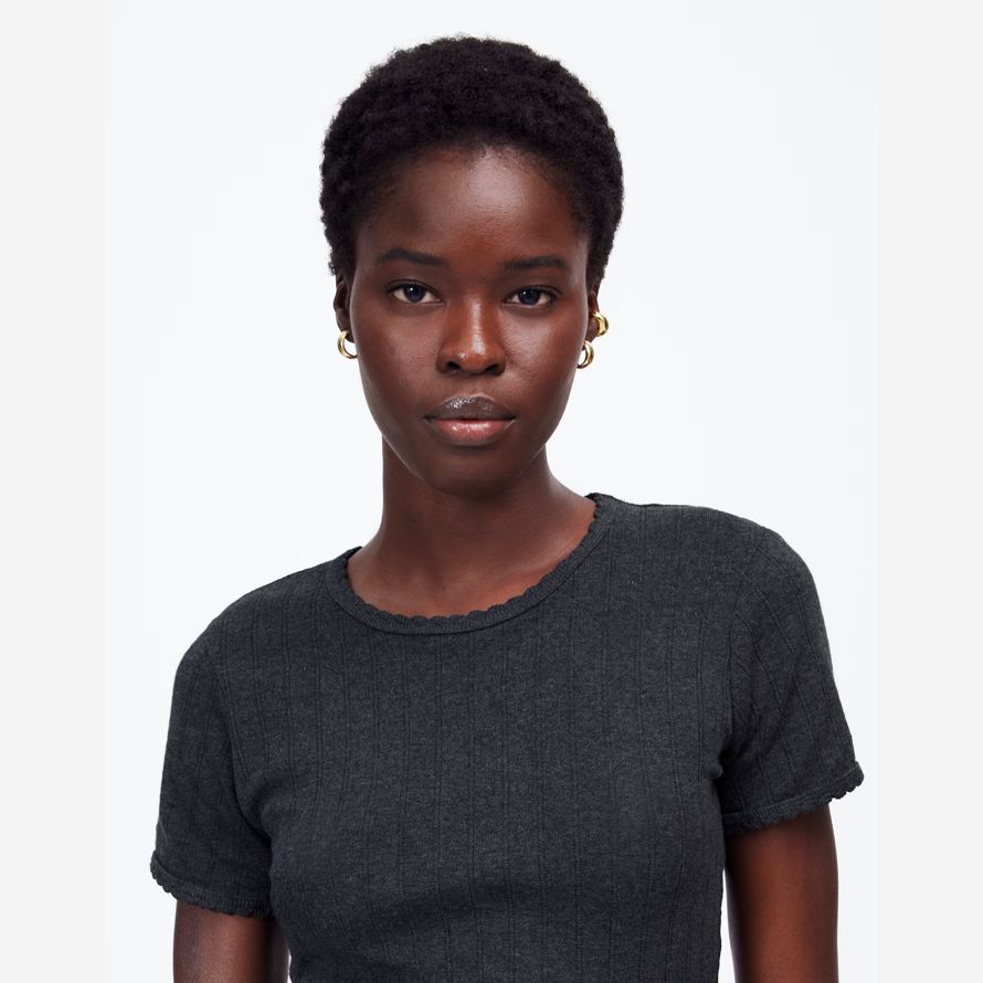 damen madewell leset pointelle slim-fit-t-shirts schwarz
