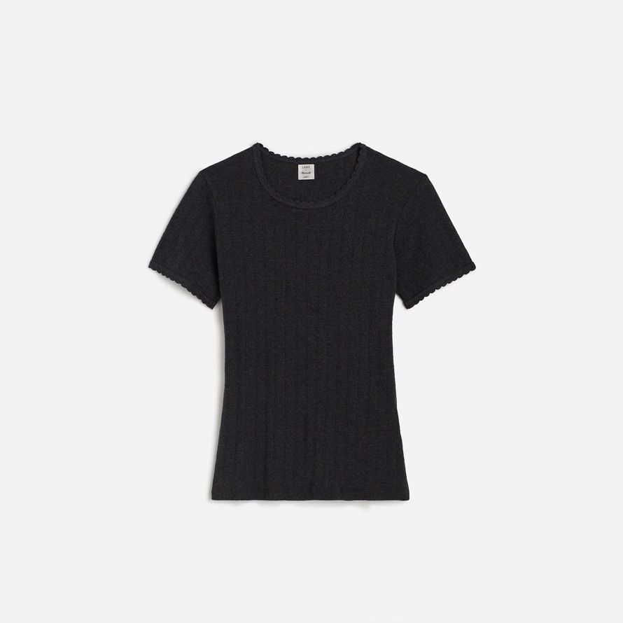 damen madewell leset pointelle slim-fit-t-shirts schwarz