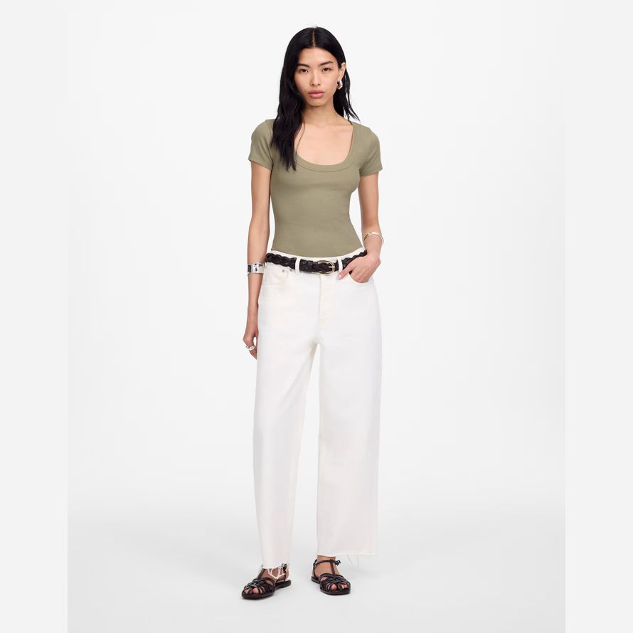 olive madewell regenerative baumwolle gerippte scoopneck womens t-shirts