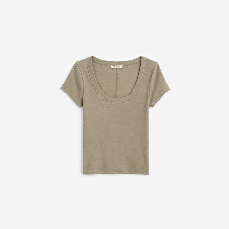 olive madewell regenerative baumwolle gerippte scoopneck womens t-shirts