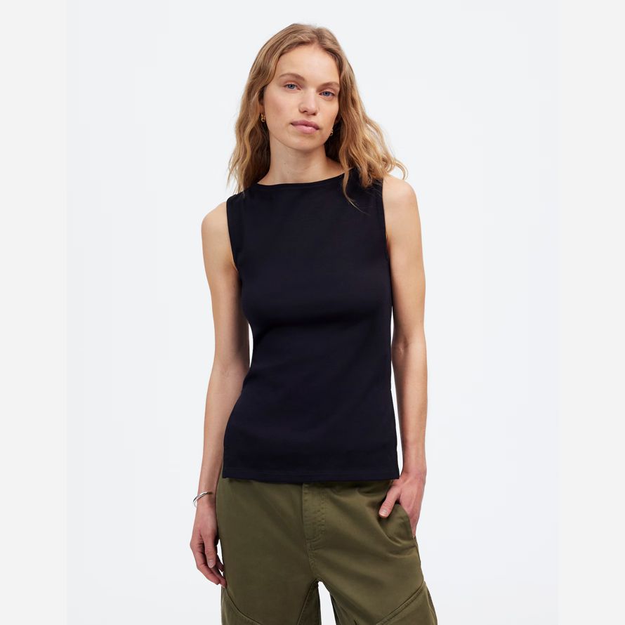 schwarz madewell sleeveless boatneck side slit womens t-shirts