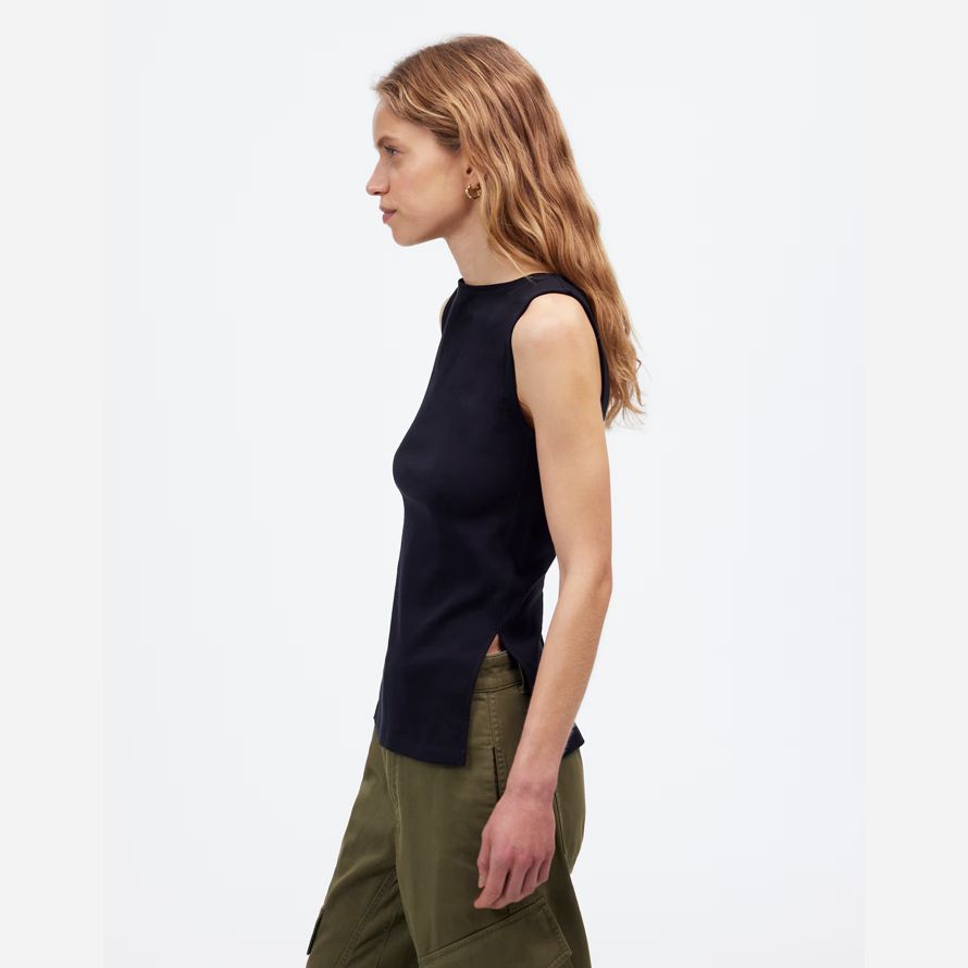 schwarz madewell sleeveless boatneck side slit womens t-shirts