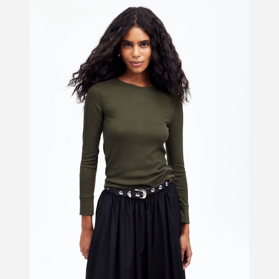 olive madewell ribbed crewneck lange-sleeve frauen t-shirts