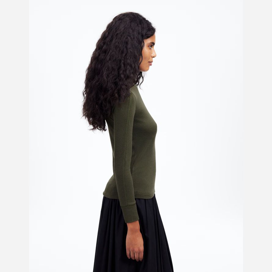 olive madewell ribbed crewneck lange-sleeve frauen t-shirts