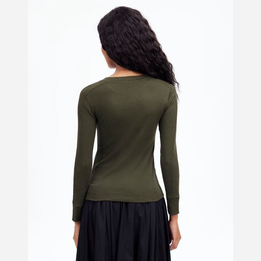 olive madewell ribbed crewneck lange-sleeve frauen t-shirts