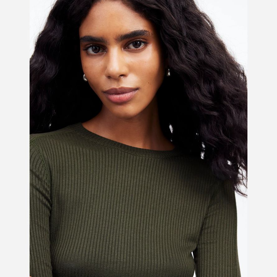 olive madewell ribbed crewneck lange-sleeve frauen t-shirts