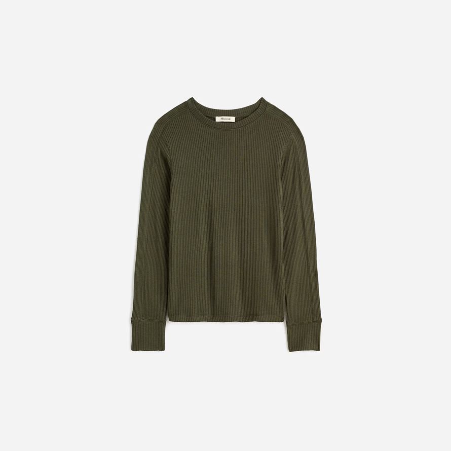 olive madewell ribbed crewneck lange-sleeve frauen t-shirts