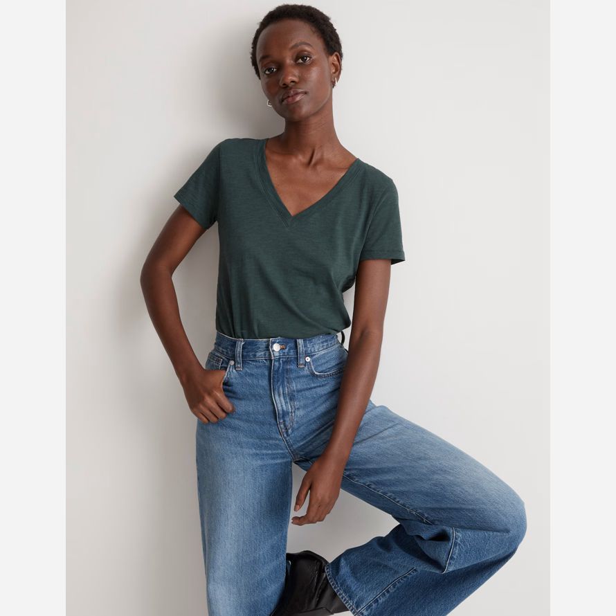 madewell whisper cotton v-neck damen t-shirts dark grün
