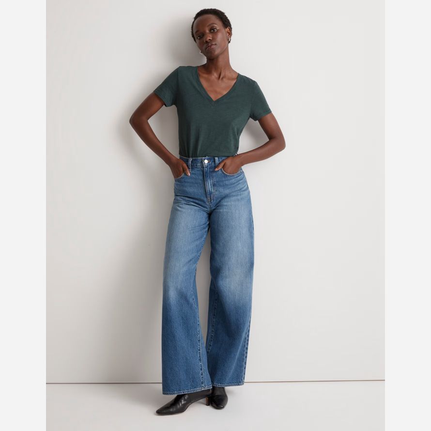 madewell whisper cotton v-neck damen t-shirts dark grün