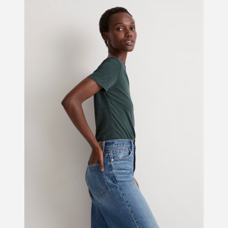 madewell whisper cotton v-neck damen t-shirts dark grün