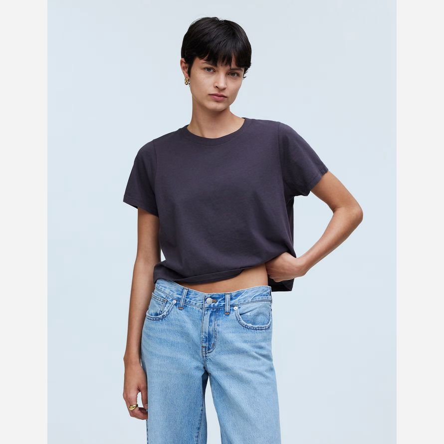 madewell softfade baumwolle boxy-ernte frauen t-shirts navy