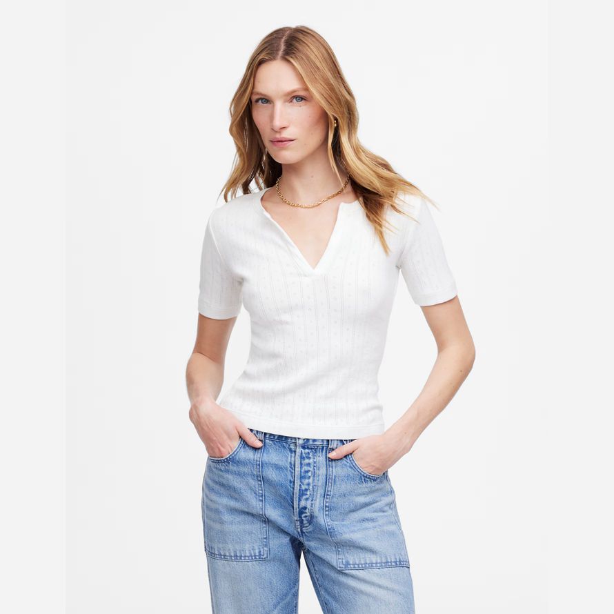 weiße madewell pointelle-notch-neck womens t-shirts