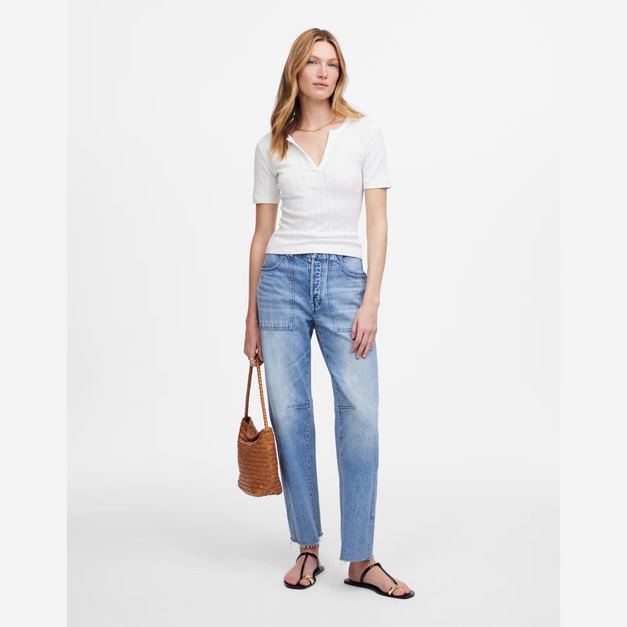 weiße madewell pointelle-notch-neck womens t-shirts