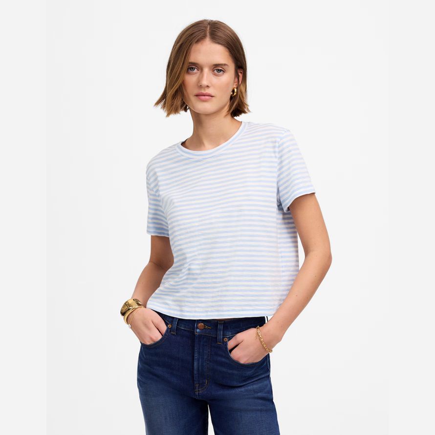 madewell slub boxy-ernte frauen t-shirts light blue white
