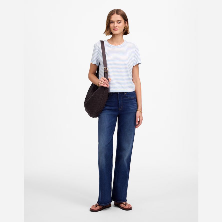 madewell slub boxy-ernte frauen t-shirts light blue white