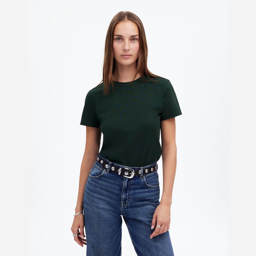 madewell cotton perfekte crewneck frauen t-shirts dark grün