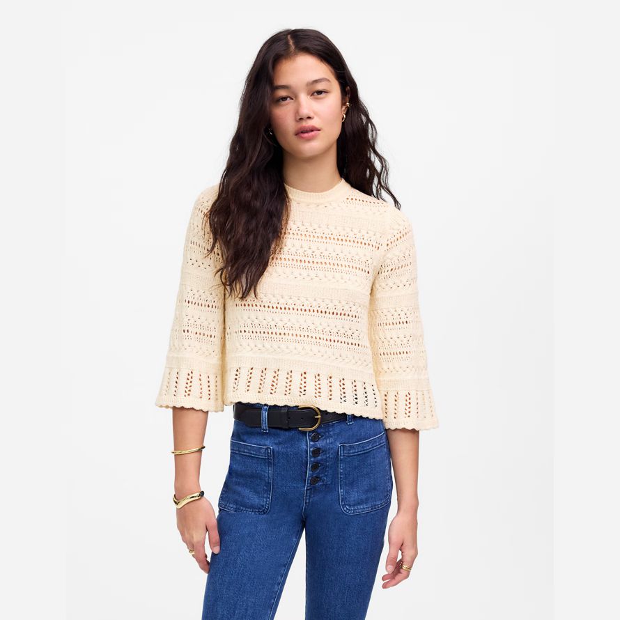 madewell scalloped trim pullover frauen t-shirts beige
