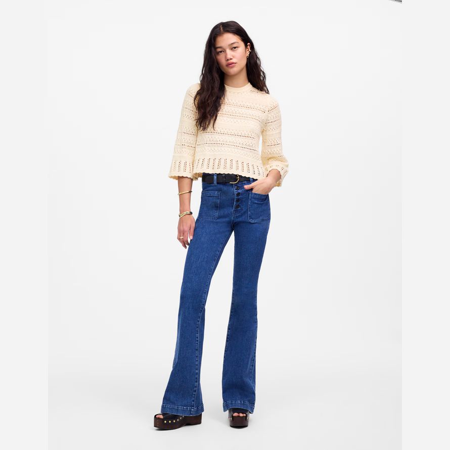 madewell scalloped trim pullover frauen t-shirts beige