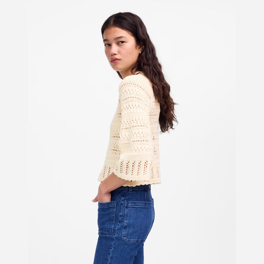 madewell scalloped trim pullover frauen t-shirts beige