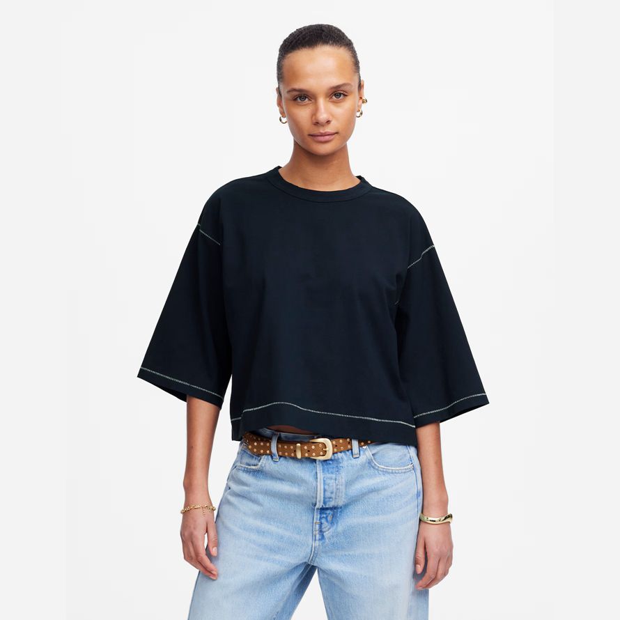 madewell wide-sleeve boxy damen t-shirts navy