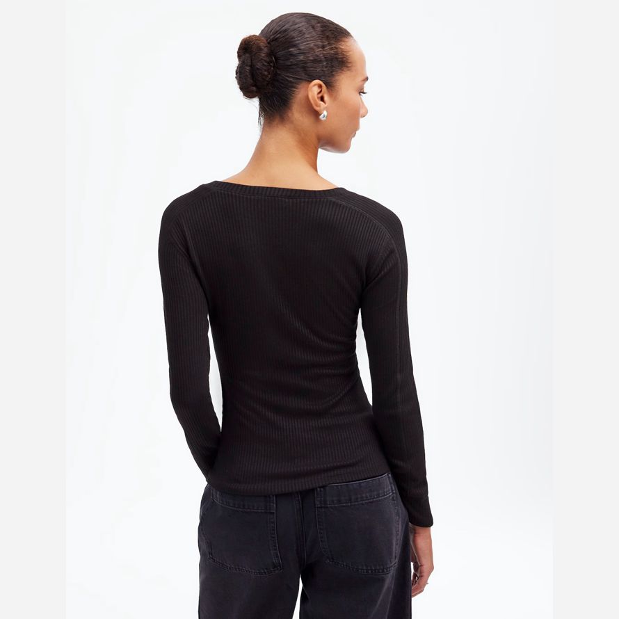 damen madewell ribbed crewneck lange-sleeve t-shirts schwarz
