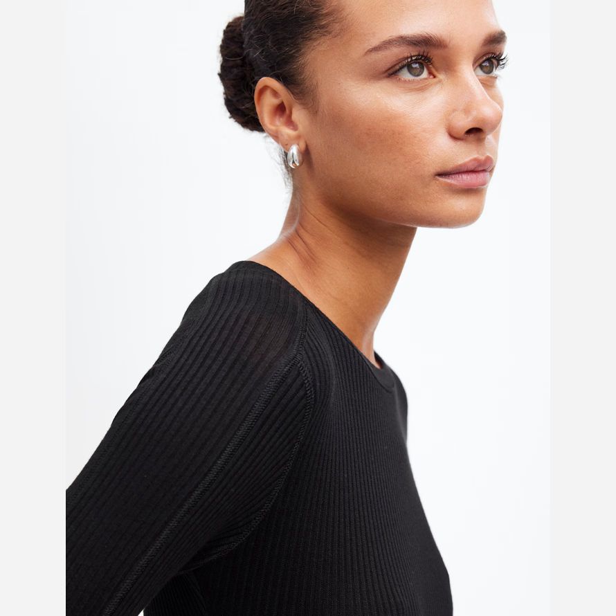 damen madewell ribbed crewneck lange-sleeve t-shirts schwarz