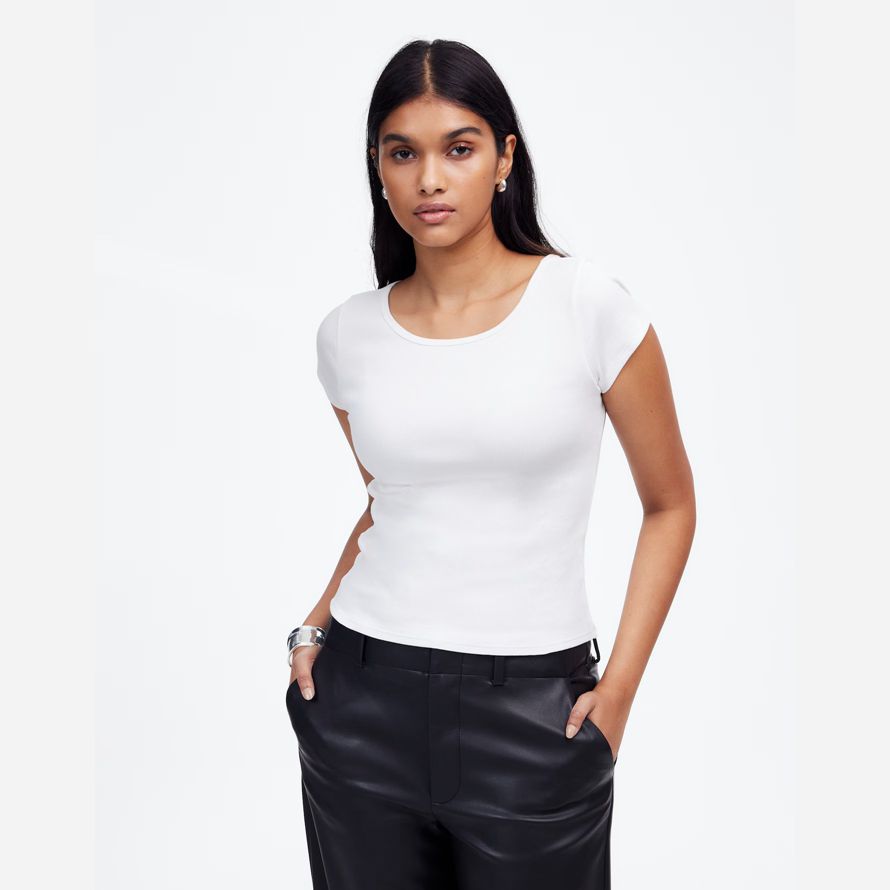 damen madewell regenerative baumwolle gerippte mütze-langarm-t-shirts weiß