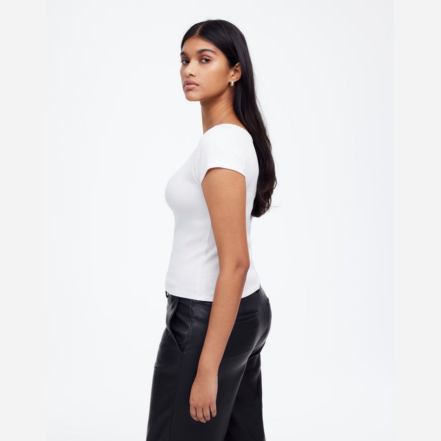 damen madewell regenerative baumwolle gerippte mütze-langarm-t-shirts weiß