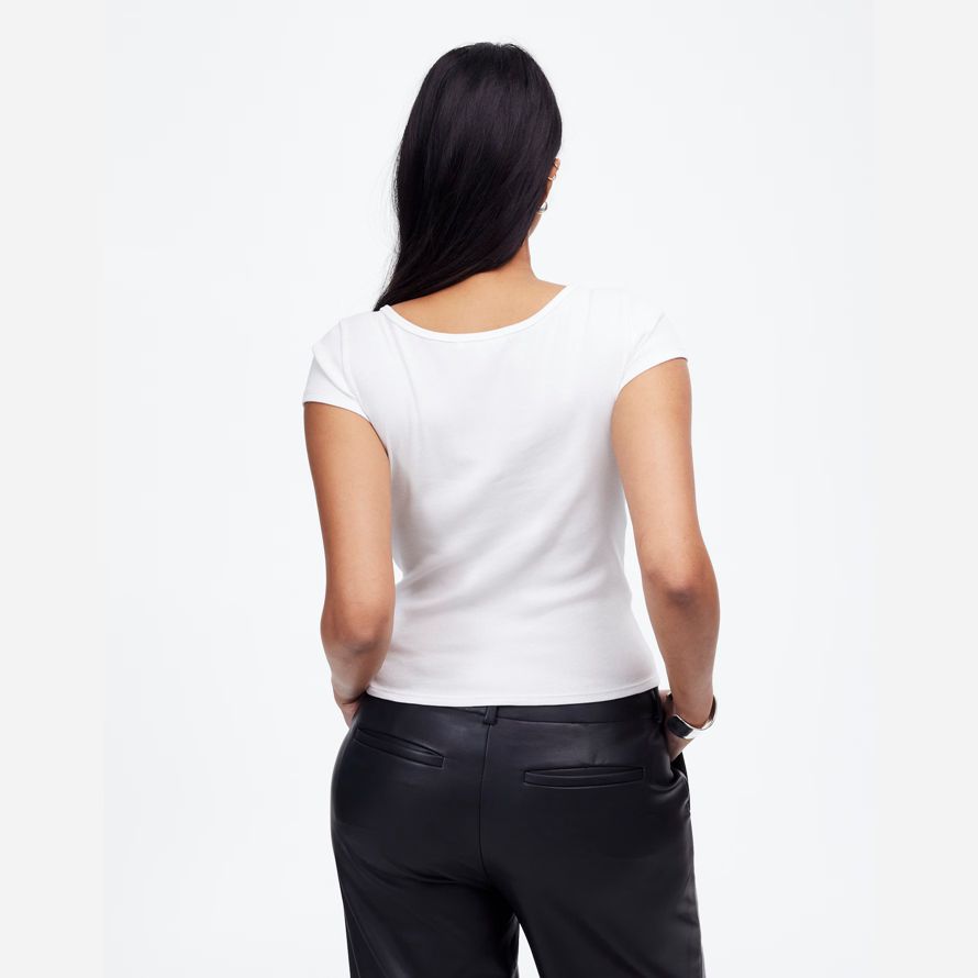 damen madewell regenerative baumwolle gerippte mütze-langarm-t-shirts weiß