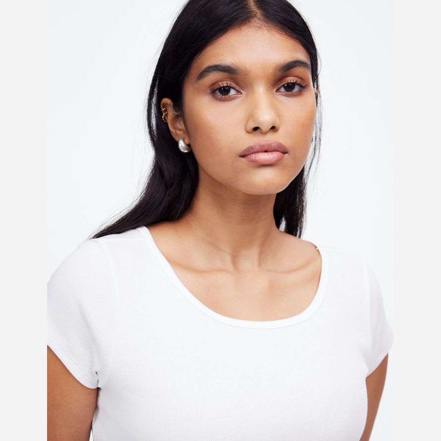 damen madewell regenerative baumwolle gerippte mütze-langarm-t-shirts weiß