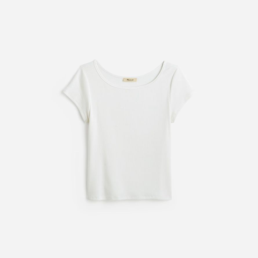 damen madewell regenerative baumwolle gerippte mütze-langarm-t-shirts weiß