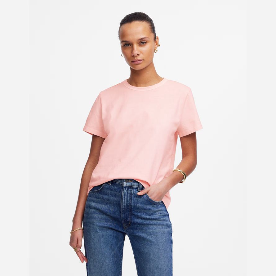 damen madewell cotton perfekte crewneck t-shirts rose