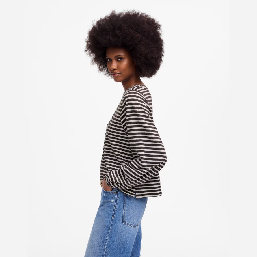 madewell lange ballon-Ärmel crewneck frauen t-shirts schwarz beige