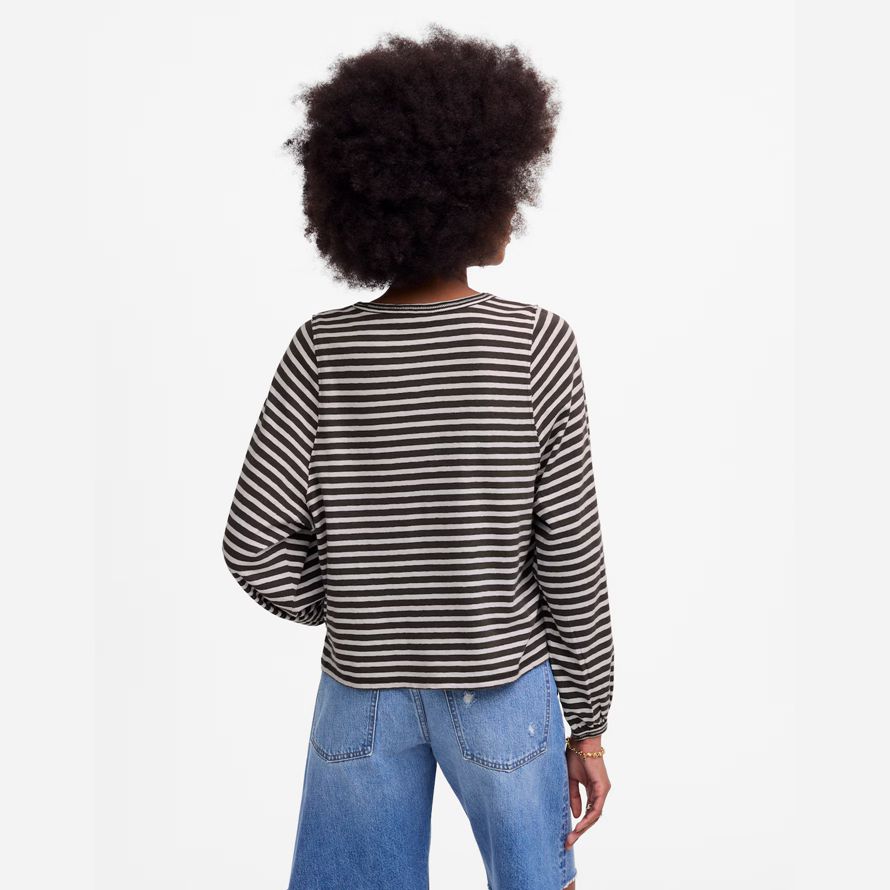 madewell lange ballon-Ärmel crewneck frauen t-shirts schwarz beige