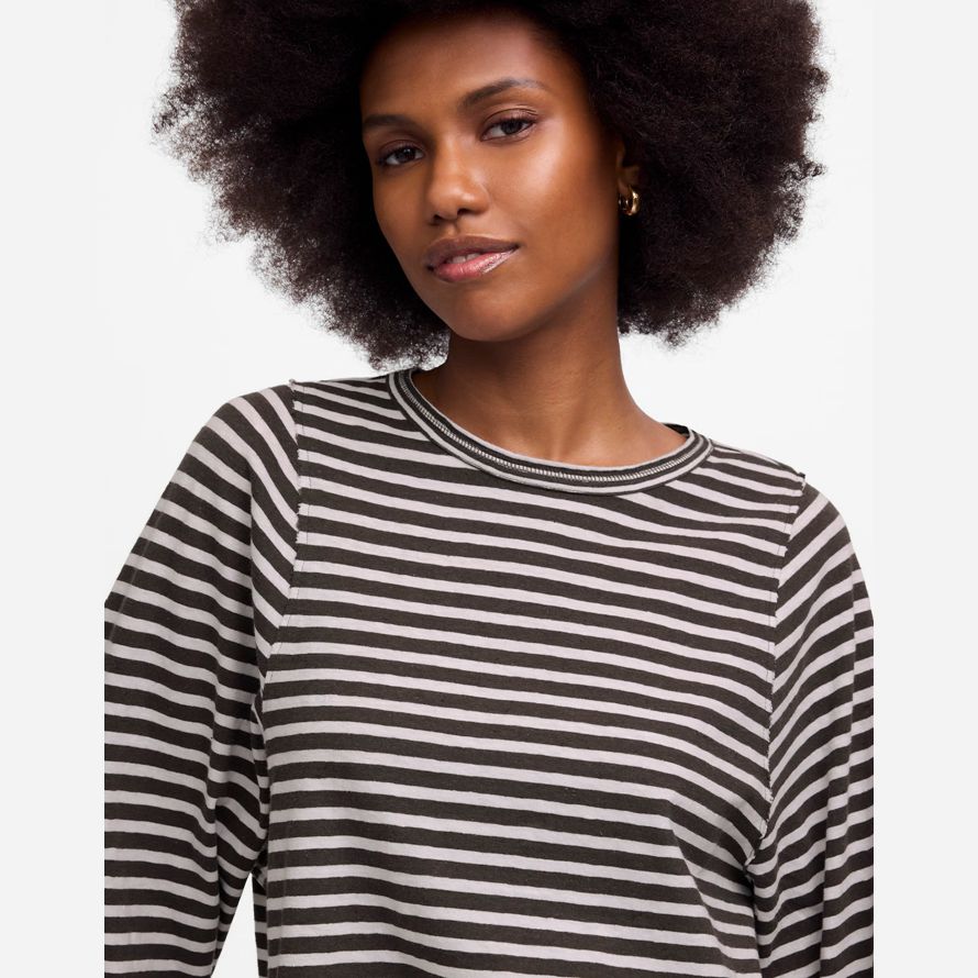 madewell lange ballon-Ärmel crewneck frauen t-shirts schwarz beige