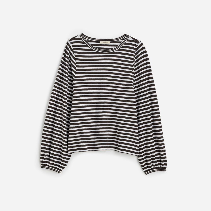 madewell lange ballon-Ärmel crewneck frauen t-shirts schwarz beige