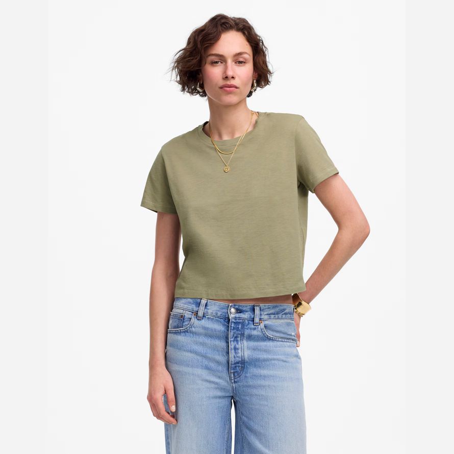 olive womens madewell slub boxy-ernte-t-shirts