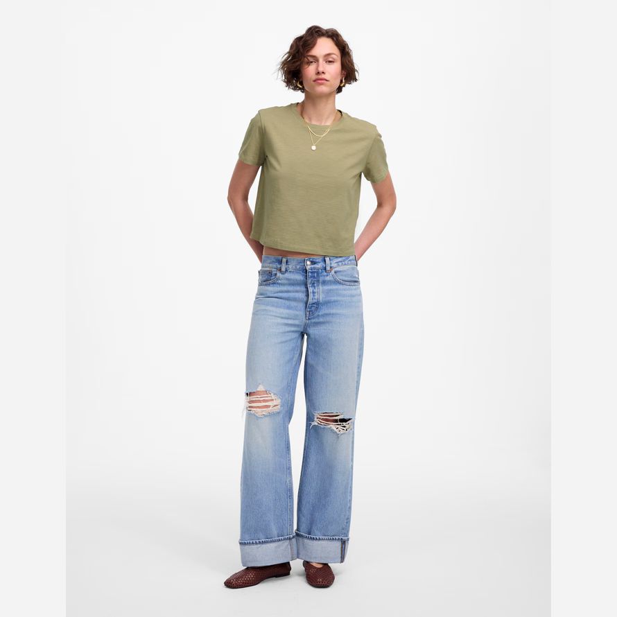 olive womens madewell slub boxy-ernte-t-shirts
