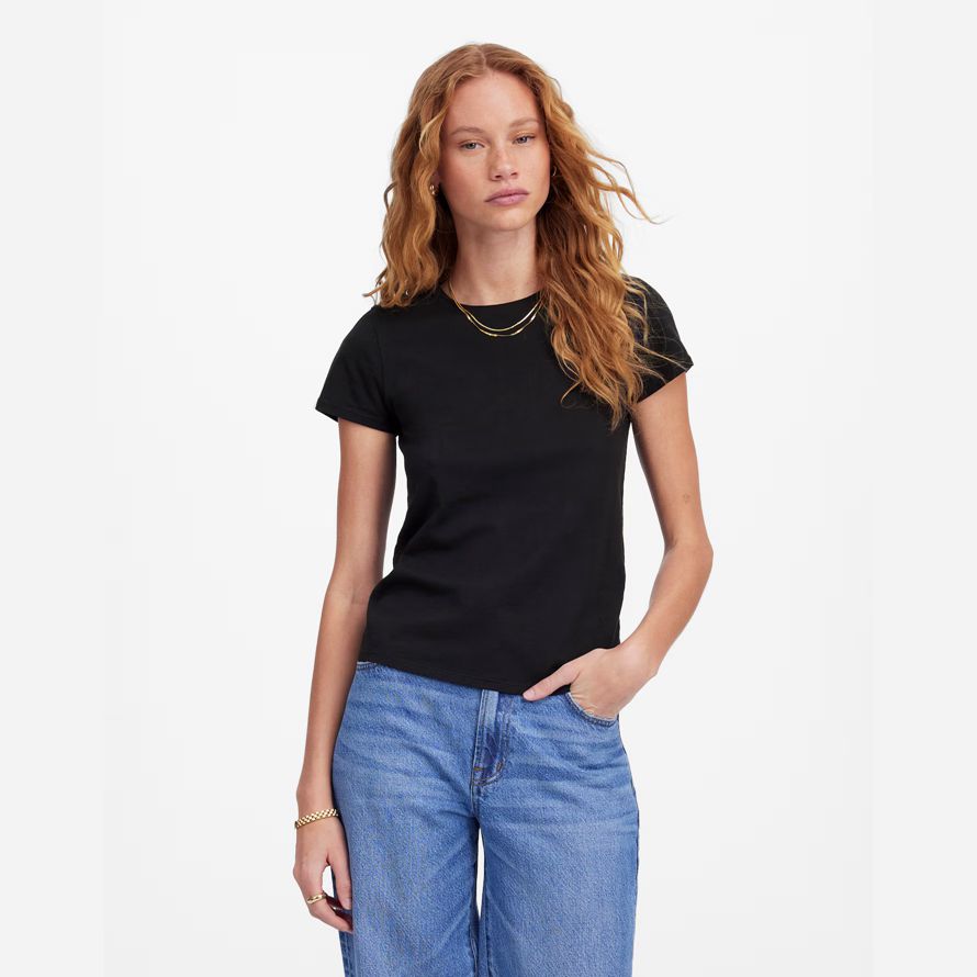 black womens madewell essential slim leichte baumwolle t-shirts
