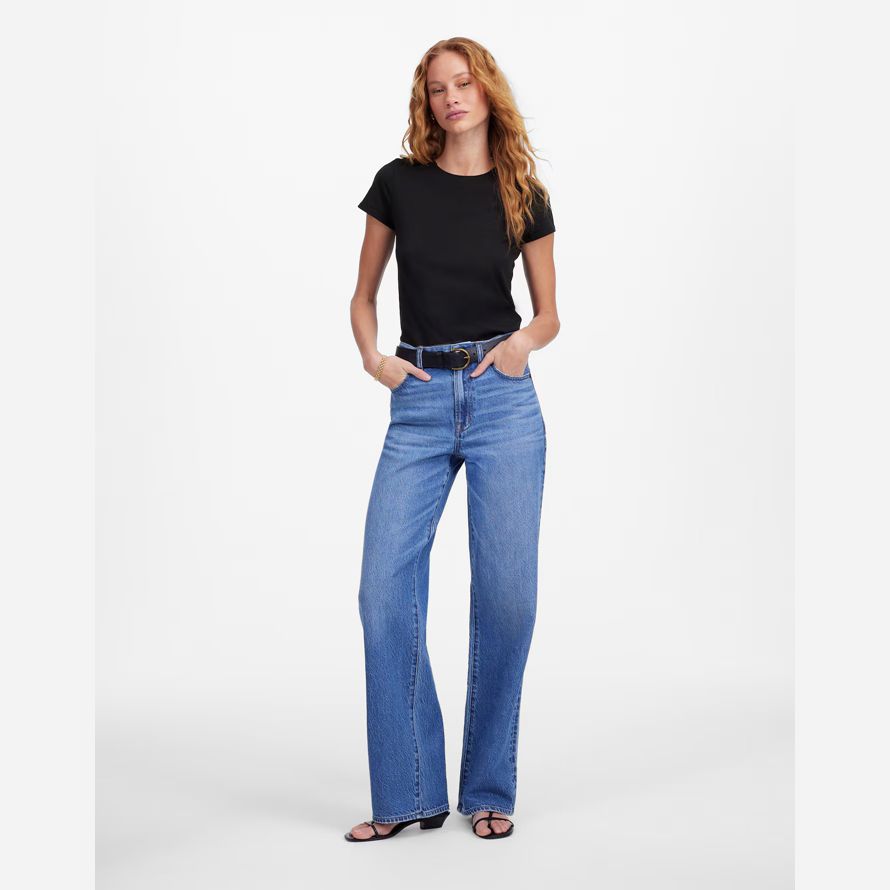black womens madewell essential slim leichte baumwolle t-shirts