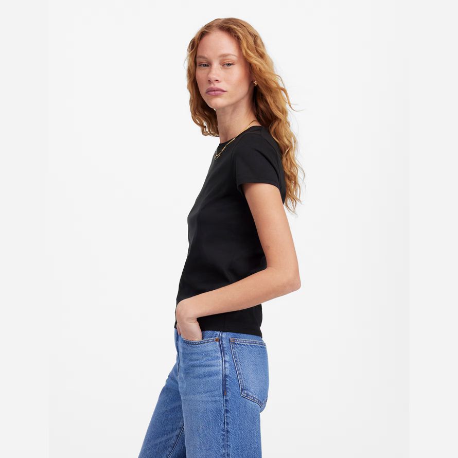 black womens madewell essential slim leichte baumwolle t-shirts