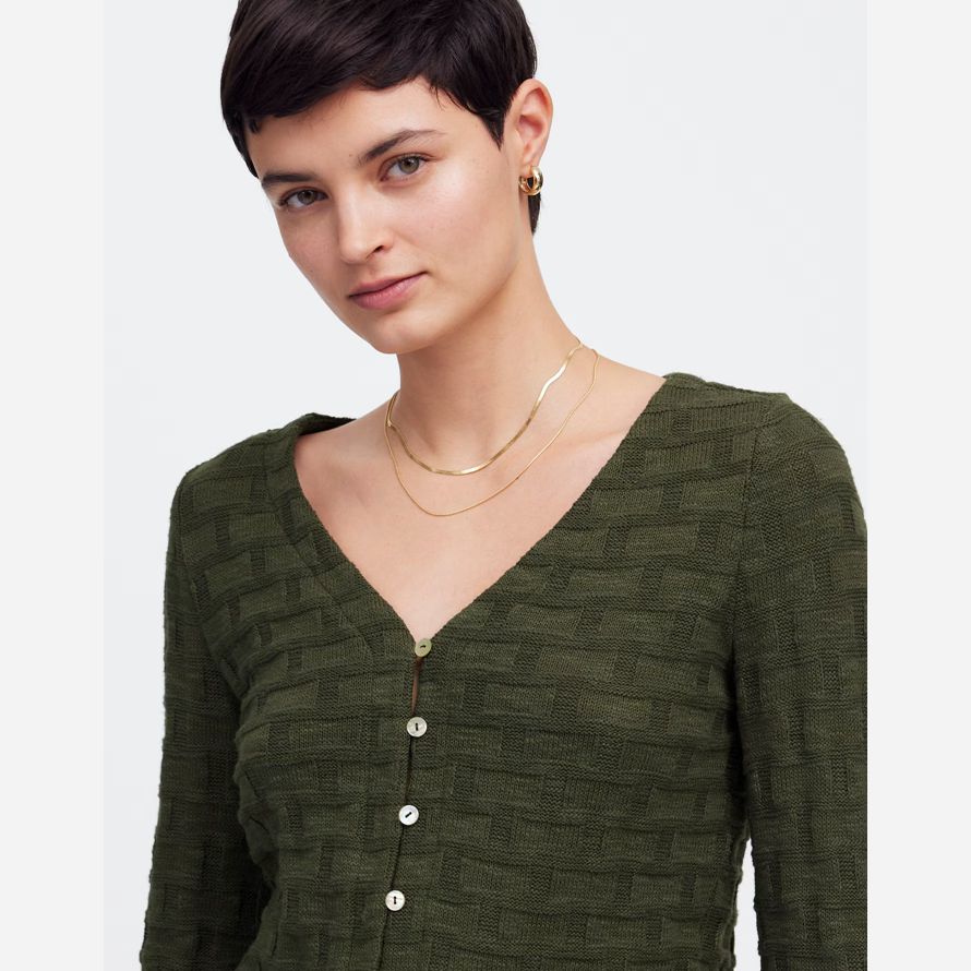 dunkelgrün damen madewell basket weave stitch long-sleeve pullover t-shirts