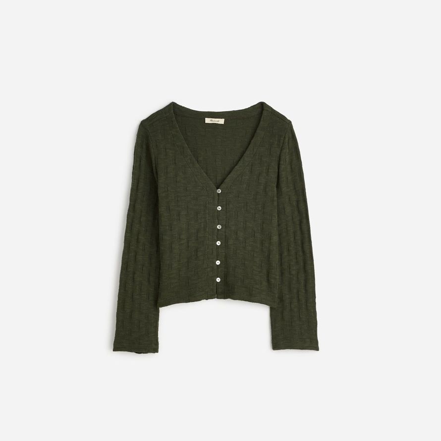dunkelgrün damen madewell basket weave stitch long-sleeve pullover t-shirts