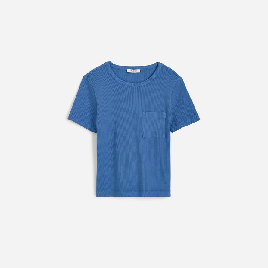 damen madewell ribbed crewneck pocket t-shirts blau
